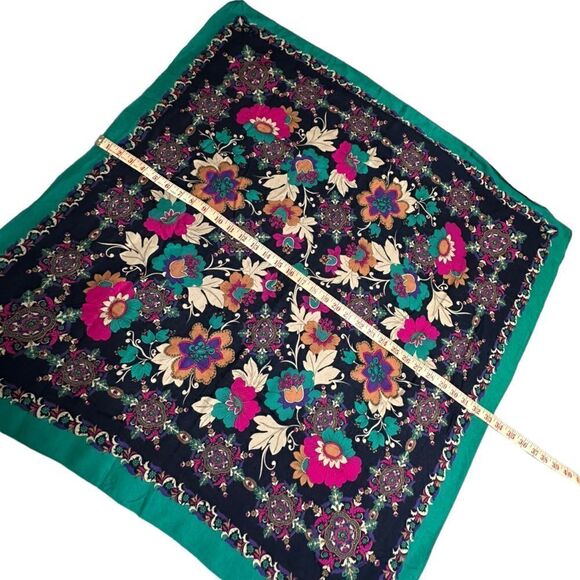 Vintage Symphony Scarf, Kaleidoscope floral design Italian Rayon Square Scarf - Picture 5 of 9